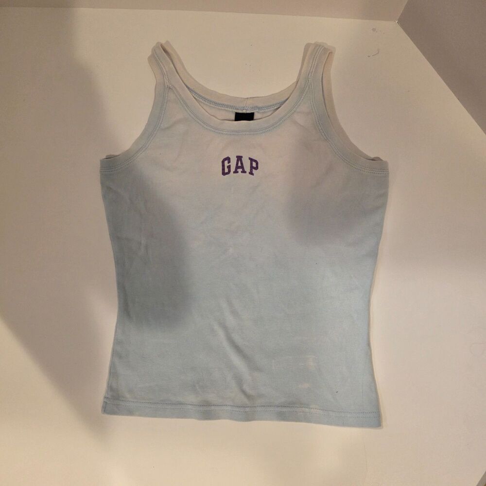 Authentic Y2K GAP Baby Blue Fitted Tank Top Purple Logo XS